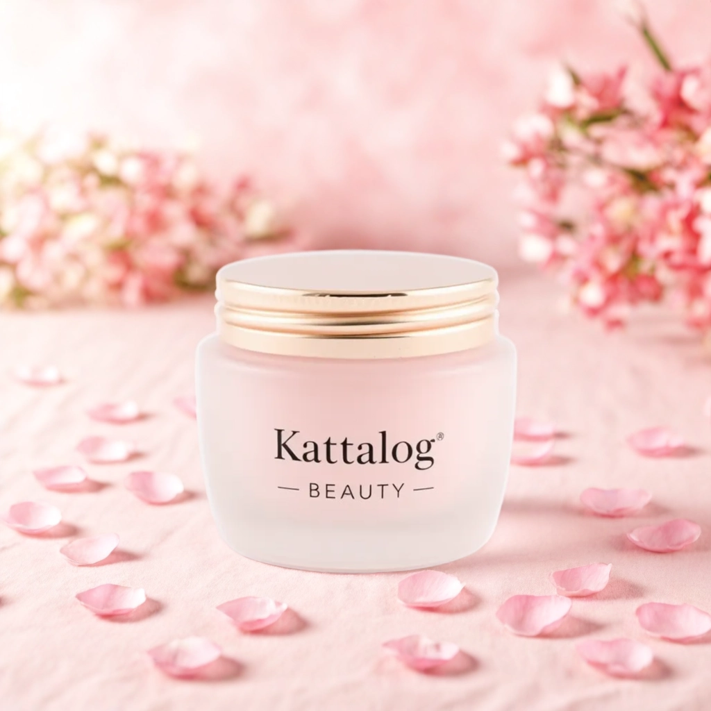 Kattalog Face Cream on soft pink floral backdrop 2