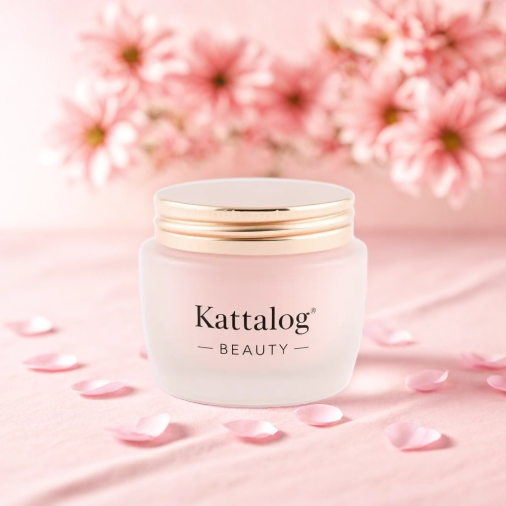 Kattalog Face Cream on soft pink floral backdrop 4