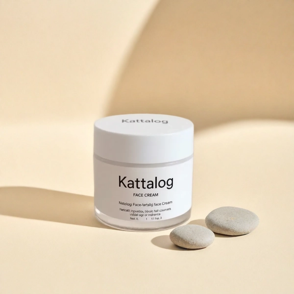 Kattalog Face Cream on Soft Beige Background with Small Stones