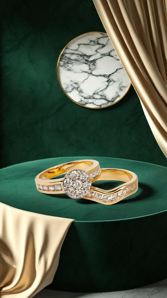 Couple Rings on Luxurious Green Emerald Potrait  3