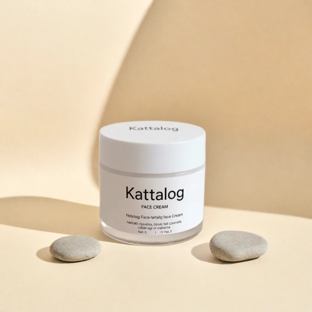 Kattalog Face Cream on Soft Beige Background with Small Stones 2