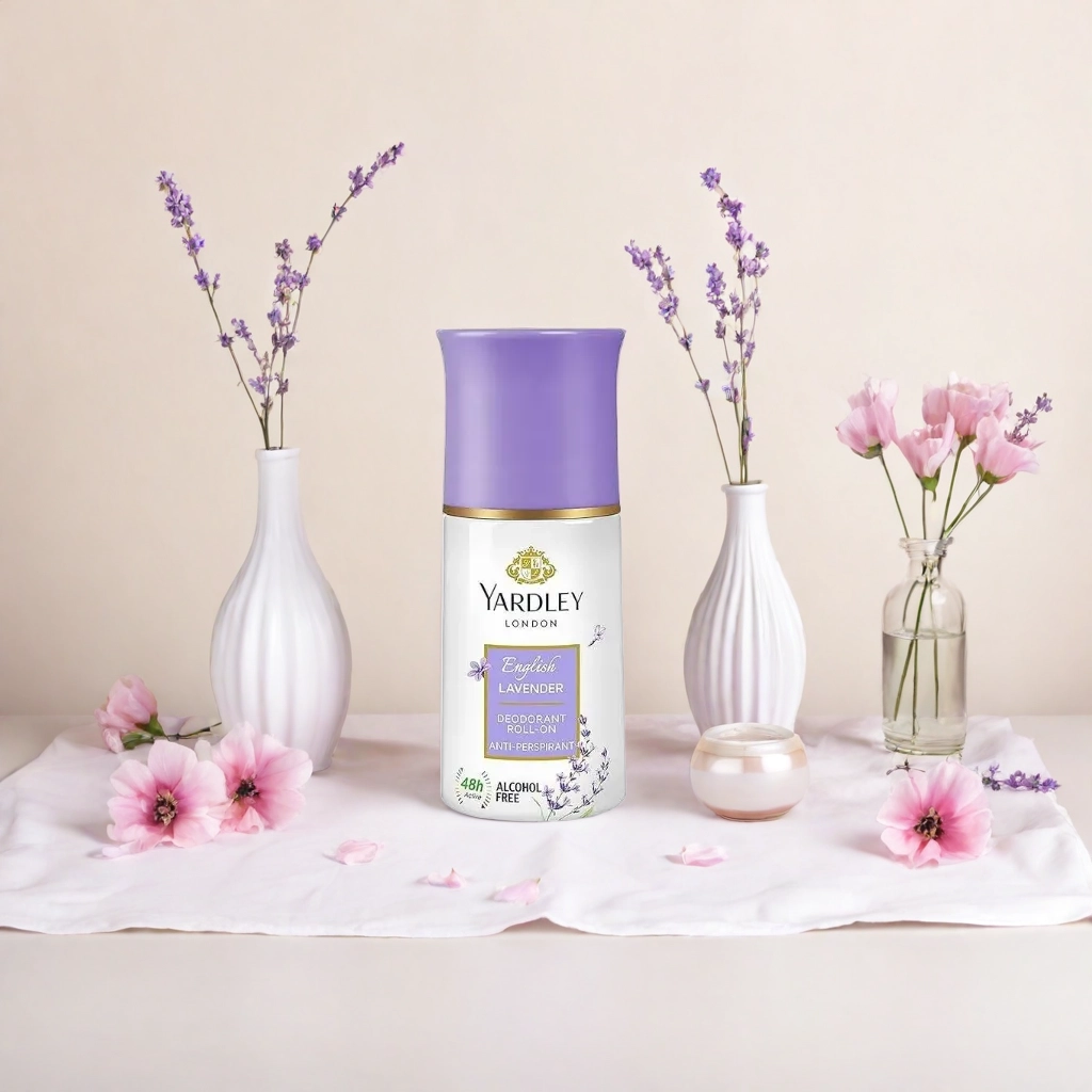 Yardley London Deodorant on Table Top with Accessories 2