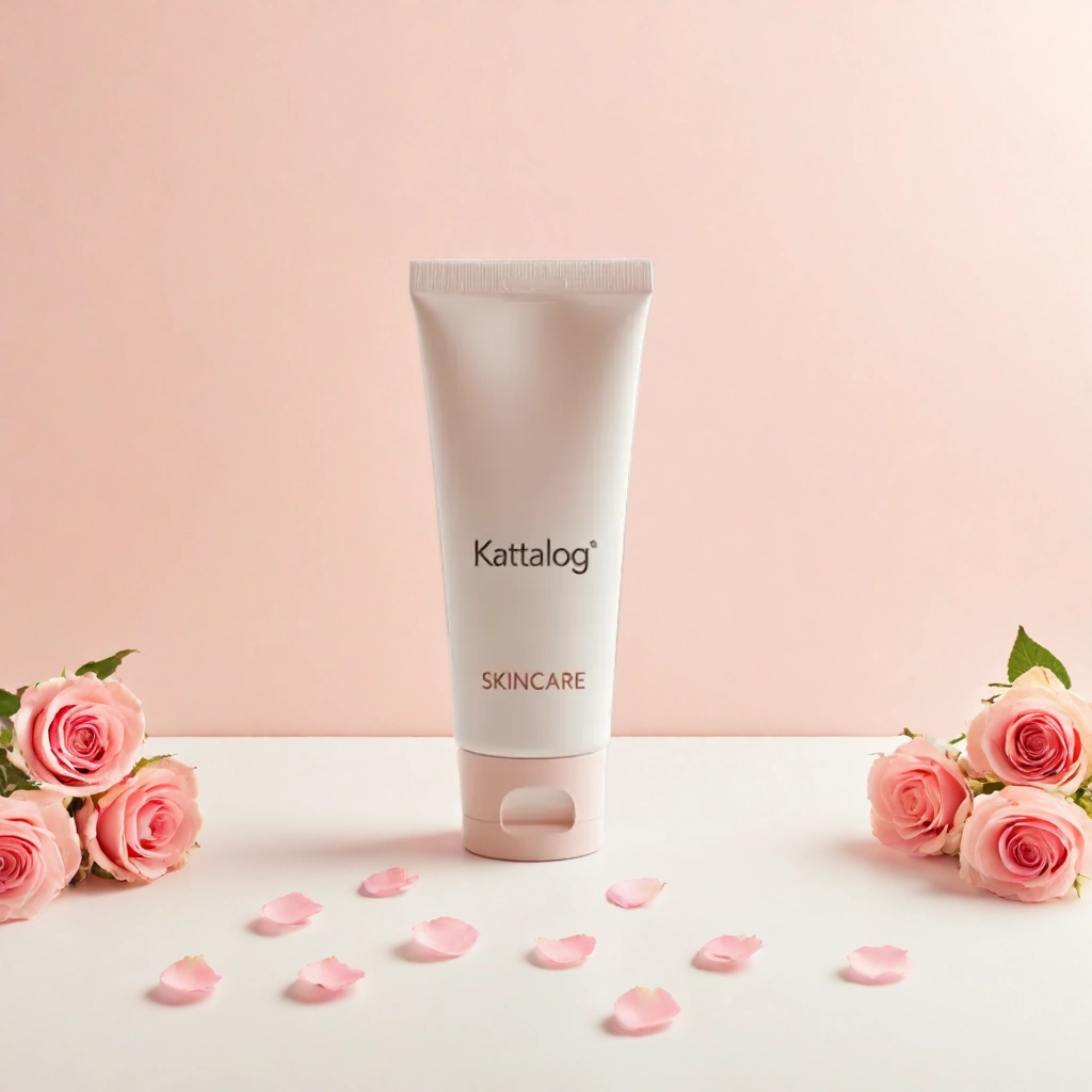 Kattalog Lotion on Peach background with Scattered Flowers Around 3