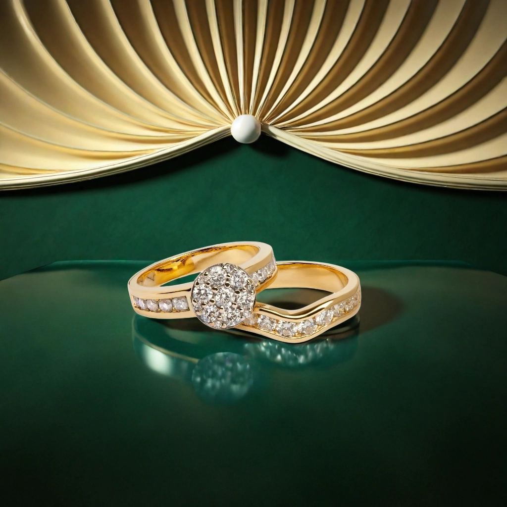 Couple Rings on Luxurious Green Emerald Backdrop 3