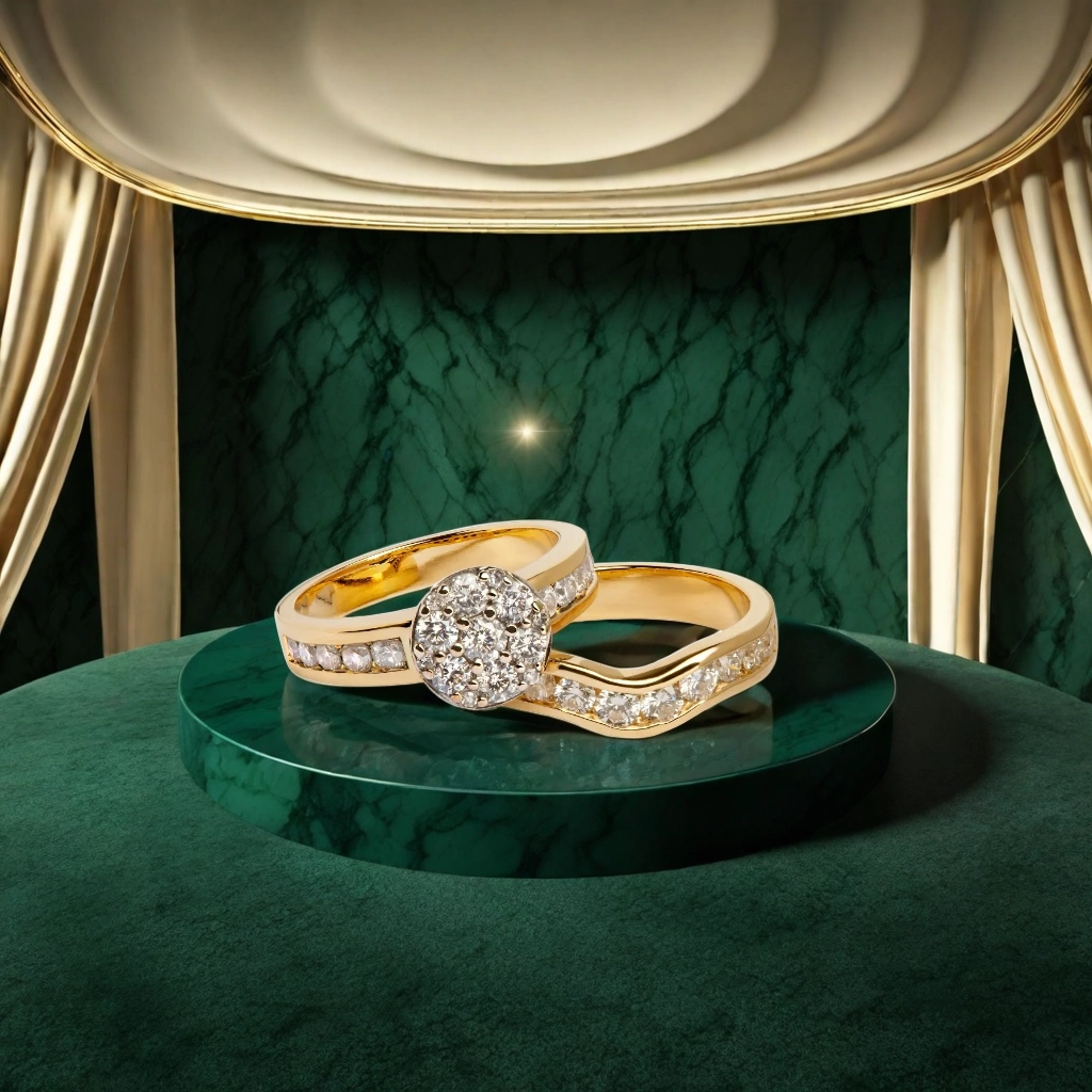 Couple Rings on Luxurious Green Emerald Backdrop 2