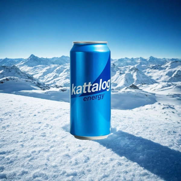 Kattalog Energy Drink on Snowy Mountain Background