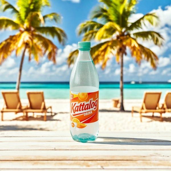 Kattalog Drink on Table with Beach, Tropical Island background