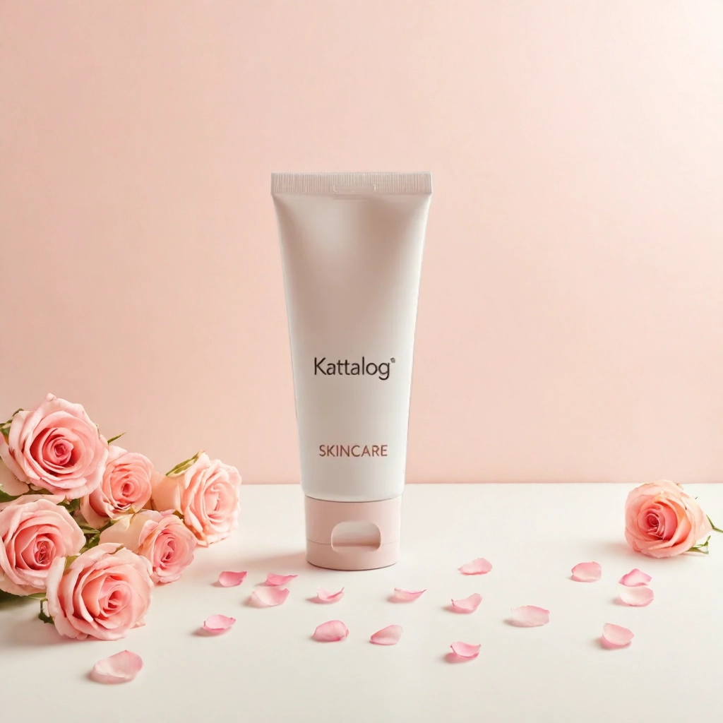 Kattalog Lotion on Peach background with Scattered Flowers Around 2