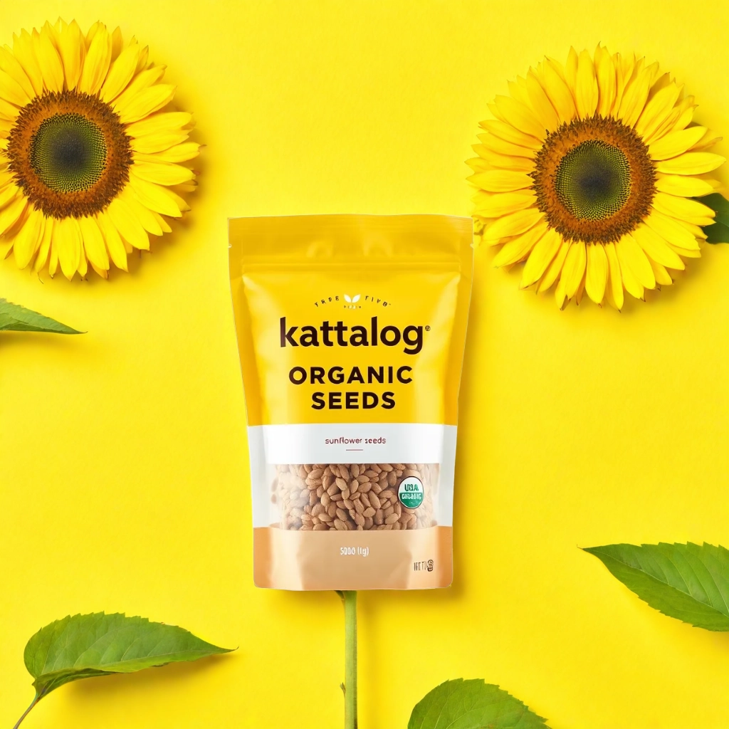Kattalog Sunflower Seeds on Yellow Background with Sunflowers 3
