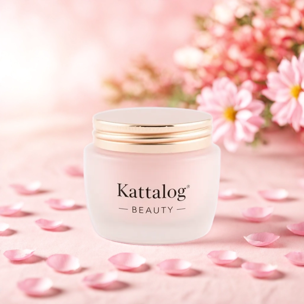 Kattalog Face Cream on soft pink floral backdrop 3